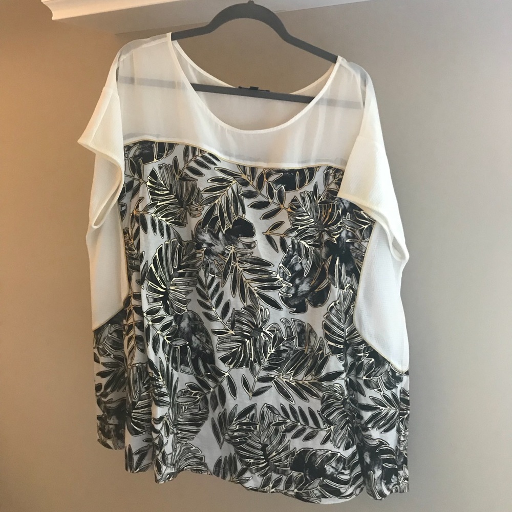 Black and Gold Half Sheer Blouse